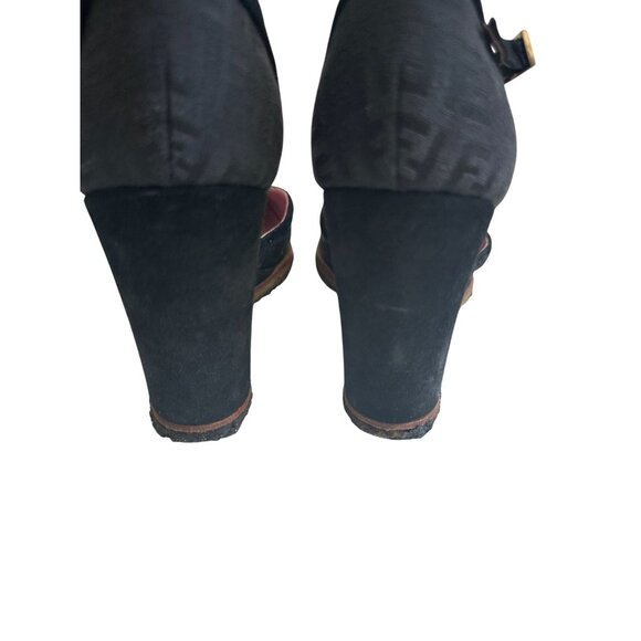 FENDI Black Vintage Logo Sandals Wedges Size 38 - Picture 12 of 14